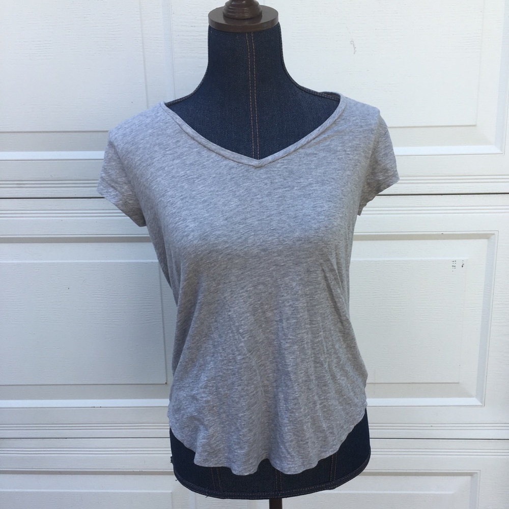 LOFT Soft Gray V Neck Short Sleeve Shirt
